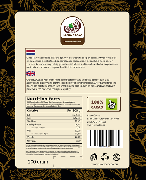 Raw Cacao Nibs Peru Ceremonial Grade, 200 gram