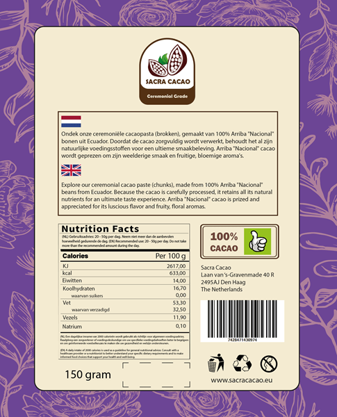 Raw Cacao Paste Chunks Ceremonial Grade, 150 gram